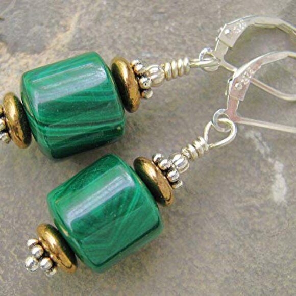 Kachina Jewelry Jewelry - Green Malachite Earrings Genuine Sterling Silver